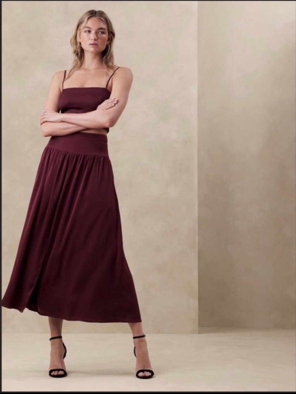 NWT Banana Republic Burgundy Midi Skirt